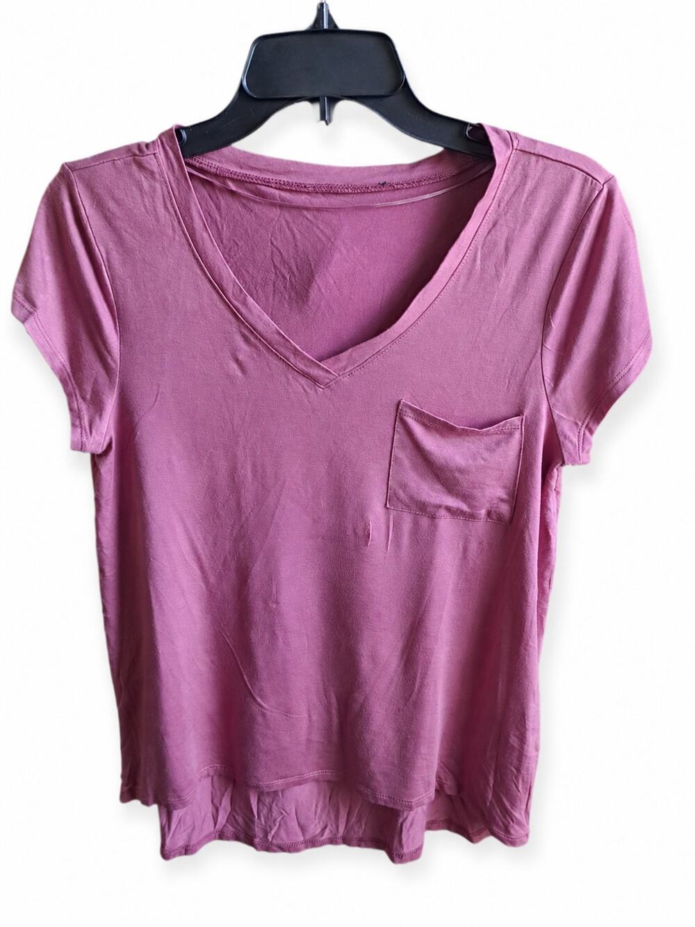 Women’s Mauve V-Neck Pocket Tee High Low Hem Soft Stretch Casual Top